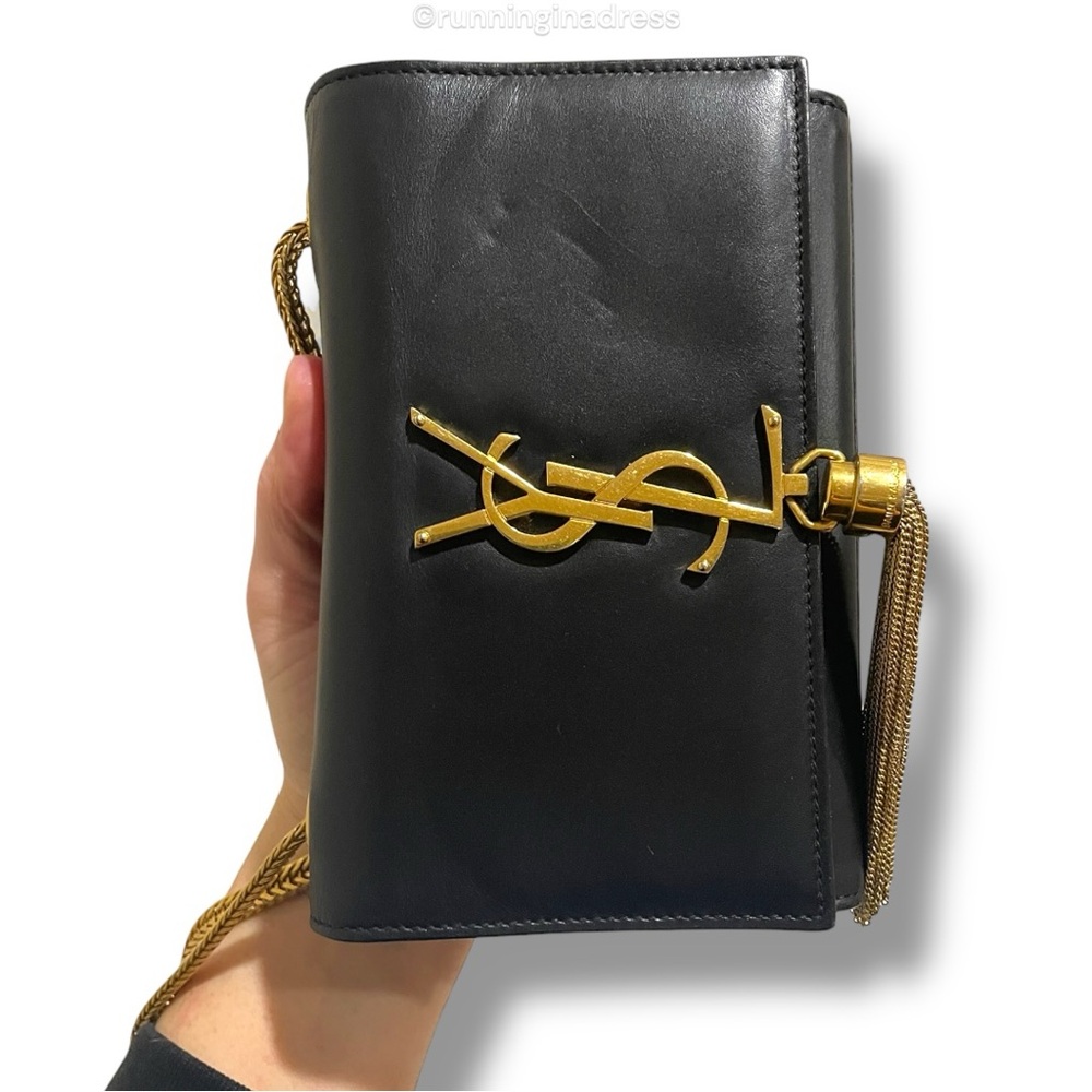 Saint Laurent Kate Tassel Logo Chain Bag In Black Leather With Gold Hardware - Picture 14 of 16